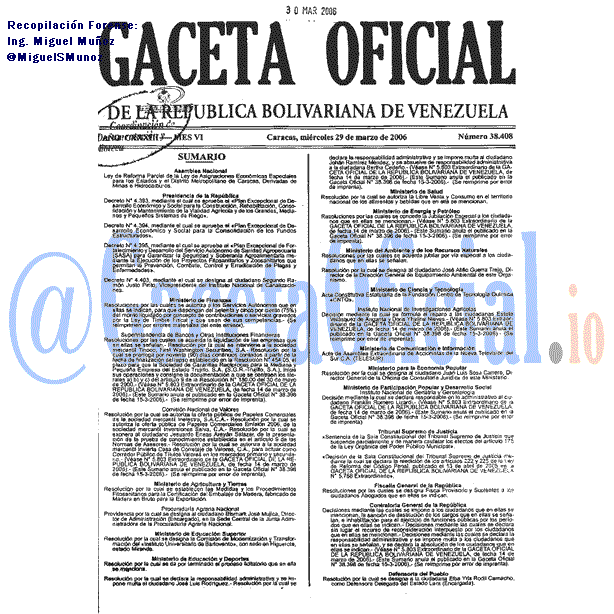 Gaceta Oficial 38408 del 29 Marzo 2006