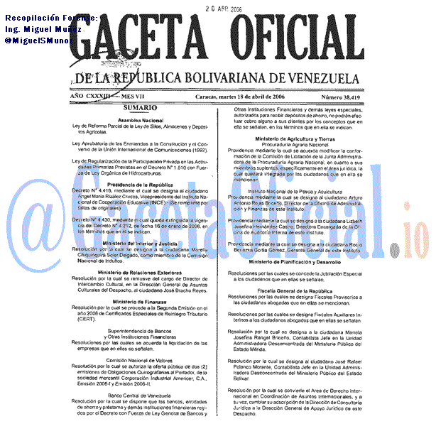Gaceta Oficial 38419 del 18 Abril 2006