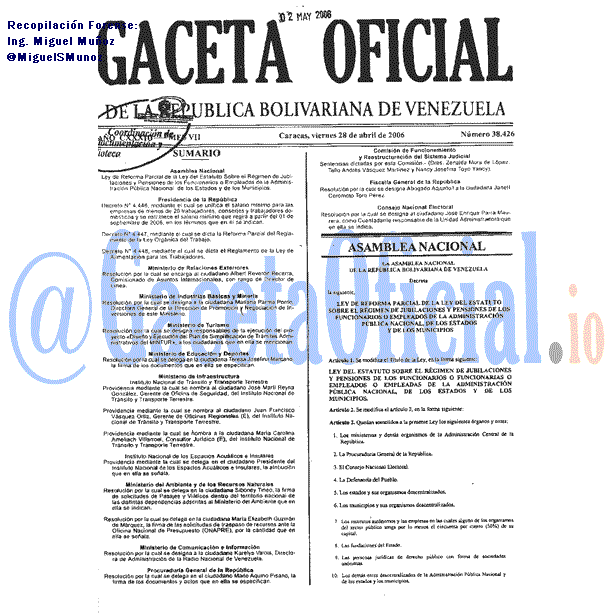 Gaceta Oficial 38426 del 28 Abril 2006