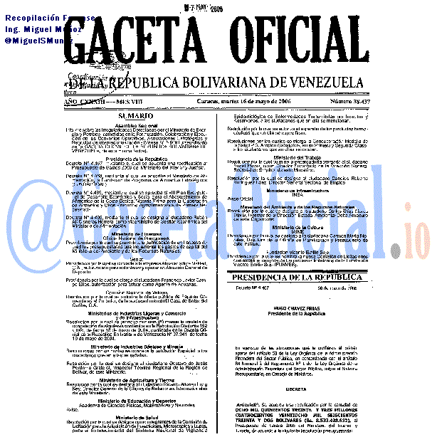 Gaceta Oficial 38437 del 16 Mayo 2006