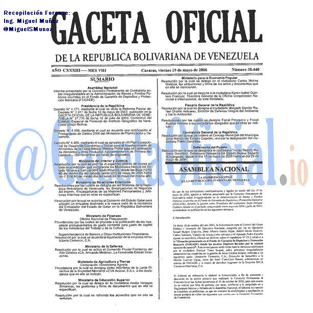 Gaceta Oficial 38440 del 19 Mayo 2006