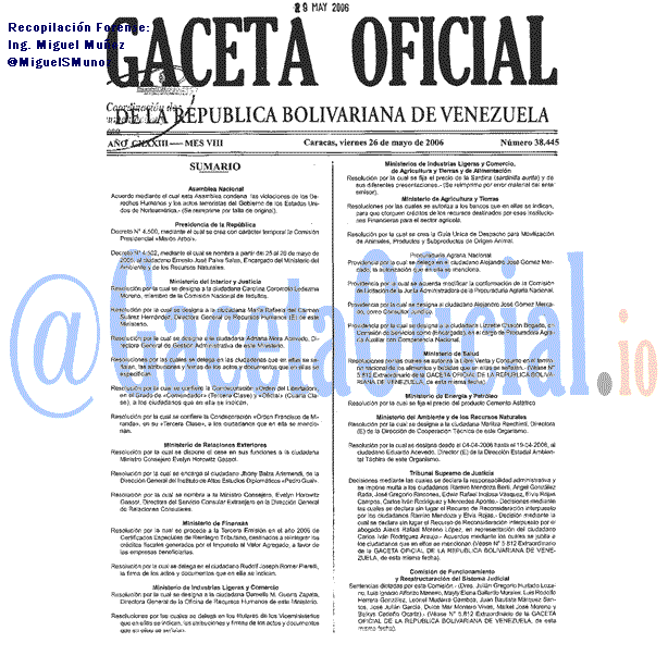 Gaceta Oficial 38445 del 26 Mayo 2006