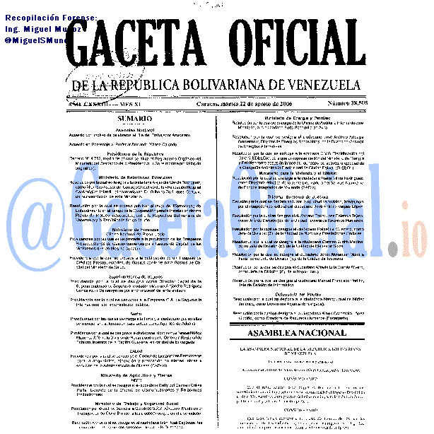 Gaceta Oficial 38505 del 22 Agosto 2006