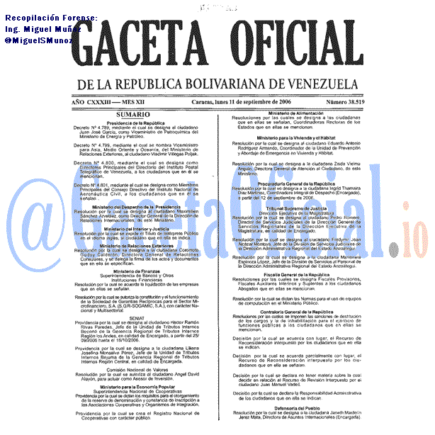 Gaceta Oficial 38519 del 11 Septiembre 2006