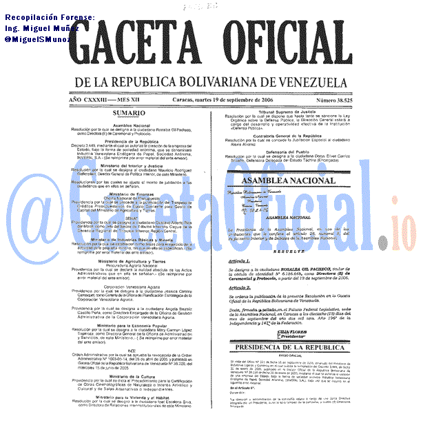 Gaceta Oficial 38525 del 19 Septiembre 2006