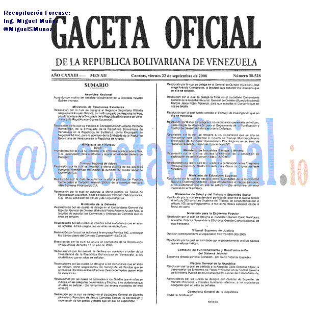 Gaceta Oficial 38528 del 22 Septiembre 2006