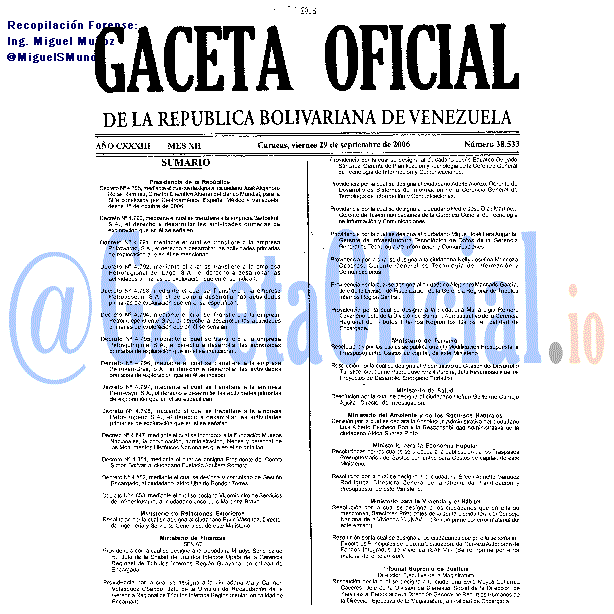 Gaceta Oficial 38533 del 29 Septiembre 2006