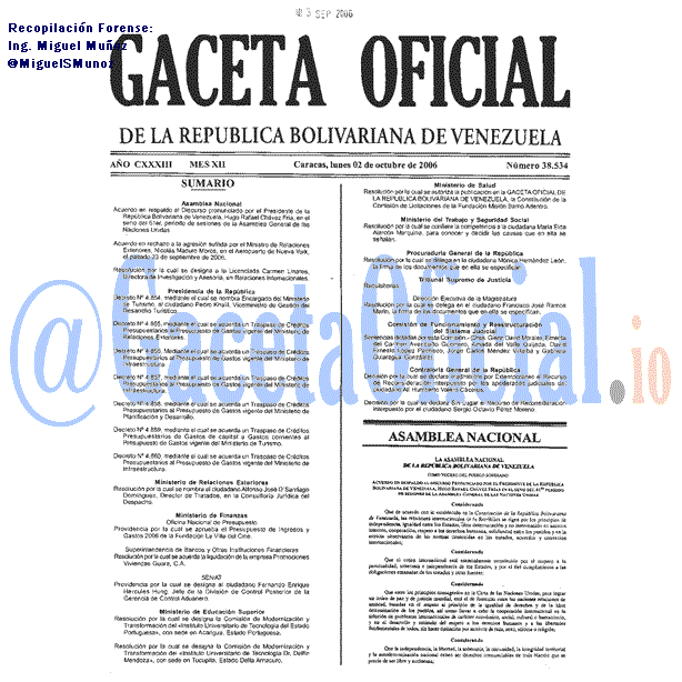 Gaceta Oficial 38534 del 2 Octubre 2006