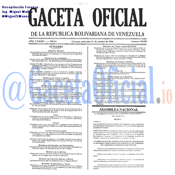 Gaceta Oficial 38541 del 11 Octubre 2006