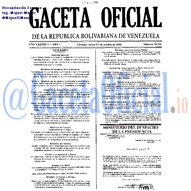 Gaceta Oficial 38542 del 13 Octubre 2006