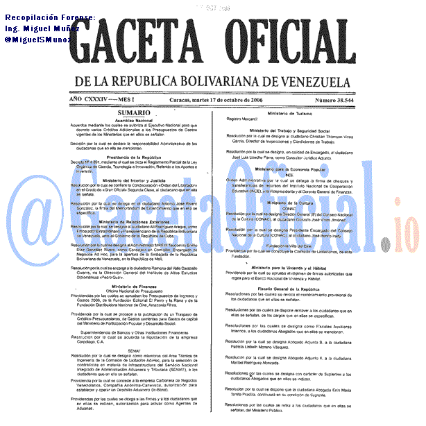 Gaceta Oficial 38544 del 17 Octubre 2006