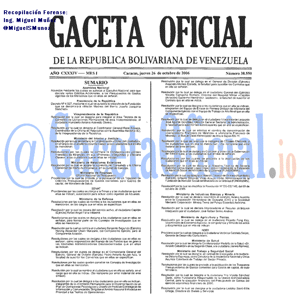 Gaceta Oficial 38550 del 26 Octubre 2006