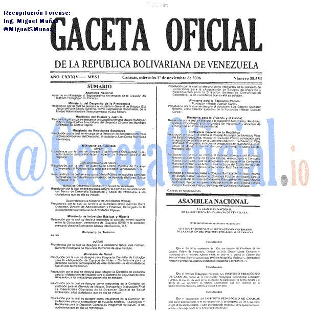 Gaceta Oficial 38554 del 1 Noviembre 2006