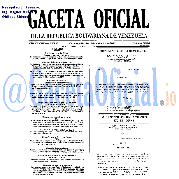 Gaceta Oficial 38564 del 15 Noviembre 2006