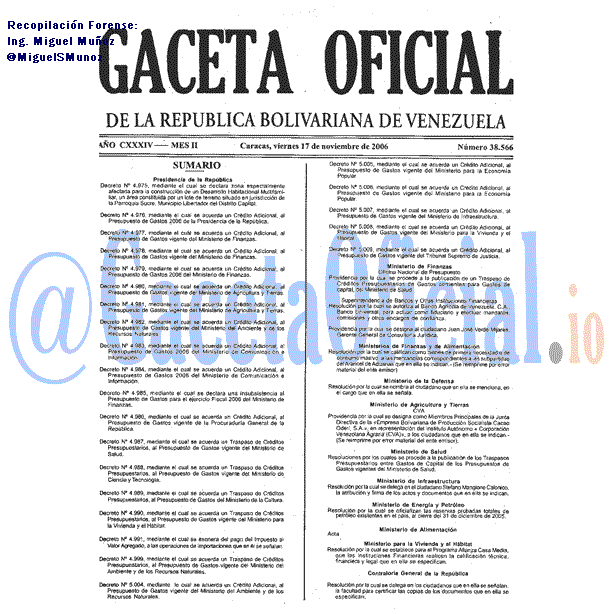 Gaceta Oficial 38566 del 17 Noviembre 2006