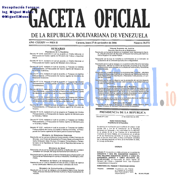 Gaceta Oficial 38572 del 27 Noviembre 2006