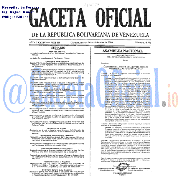 Gaceta Oficial 38591 del 26 Diciembre 2006