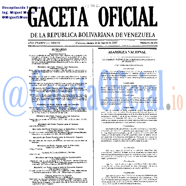 Gaceta Oficial 38651 del 23 Marzo 2007