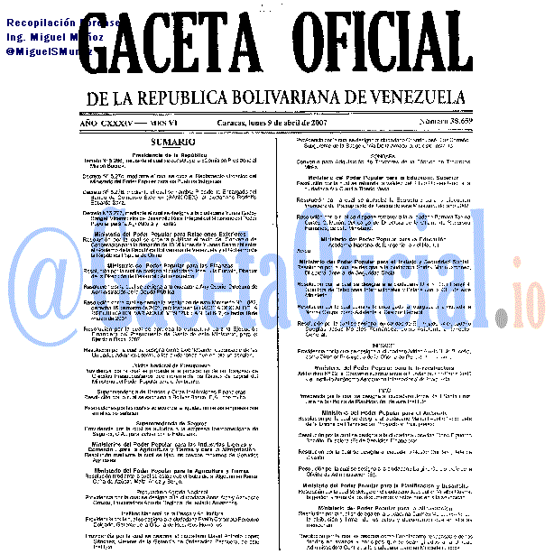 Gaceta Oficial 38659 del 9 Abril 2007