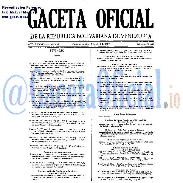 Gaceta Oficial 38660 del 10 Abril 2007