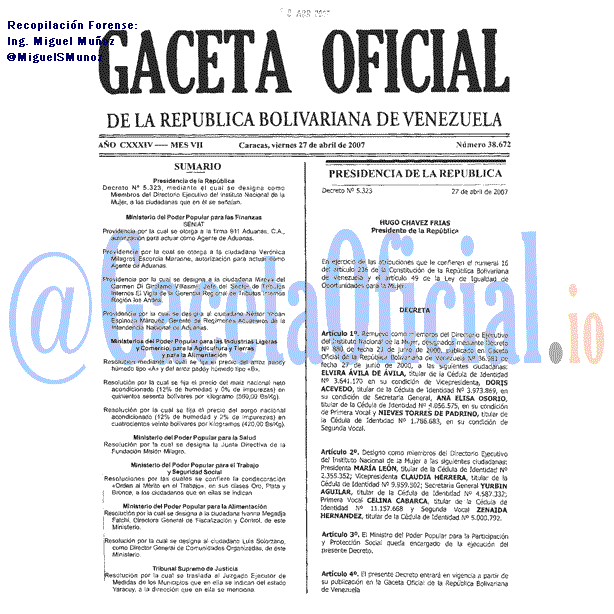 Gaceta Oficial 38672 del 27 Abril 2007
