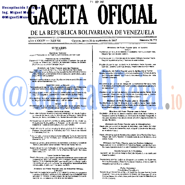 Gaceta Oficial 38773 del 20 Septiembre 2007