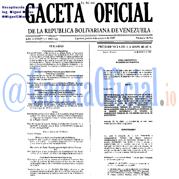 Gaceta Oficial 38783 del 4 Octubre 2007