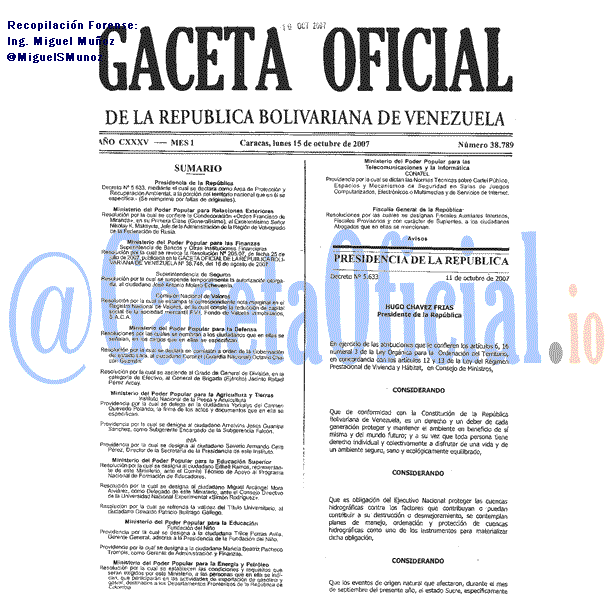 Gaceta Oficial 38789 del 15 Octubre 2007