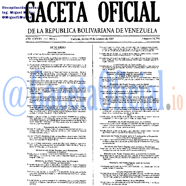 Gaceta Oficial 38796 del 25 Octubre 2007
