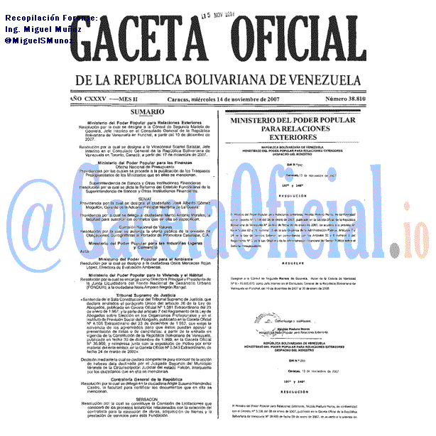 Gaceta Oficial 38810 del 14 Noviembre 2007
