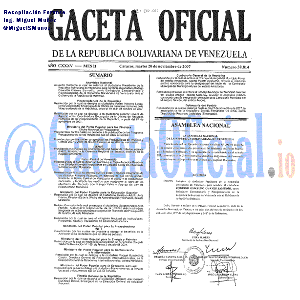 Gaceta Oficial 38814 del 20 Noviembre 2007