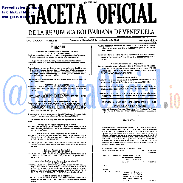 Gaceta Oficial 38820 del 28 Noviembre 2007