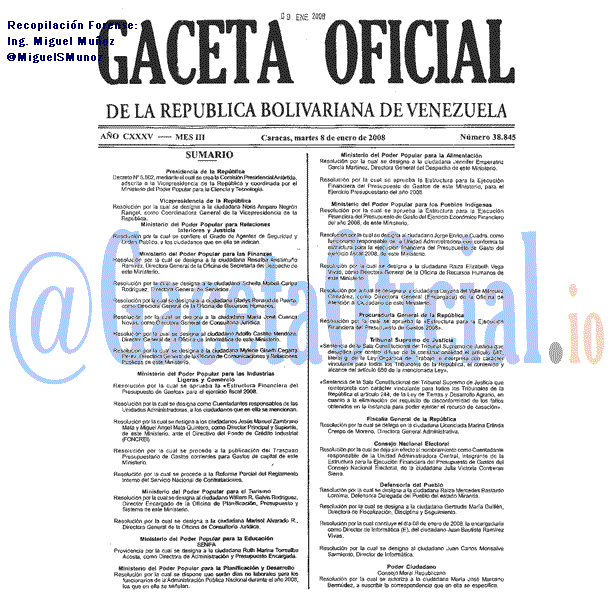 Gaceta Oficial 38845 del 8 Enero 2008