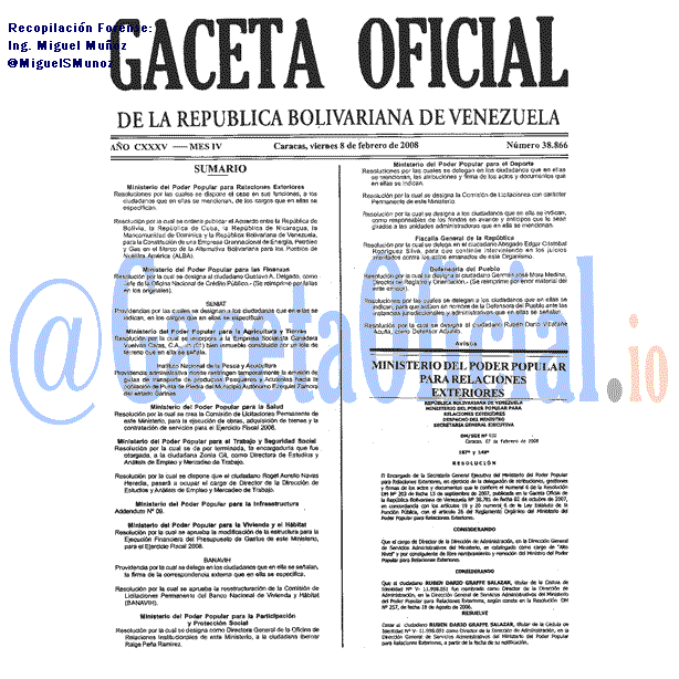 Gaceta Oficial 38866 del 8 Febrero 2008
