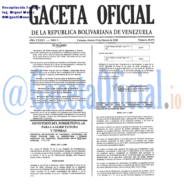 Gaceta Oficial 38871 del 15 Febrero 2008