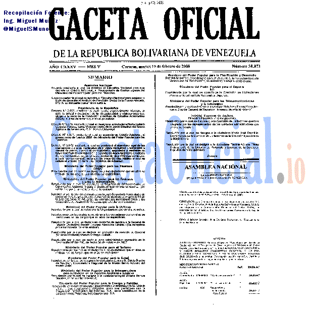 Gaceta Oficial 38873 del 19 Febrero 2008
