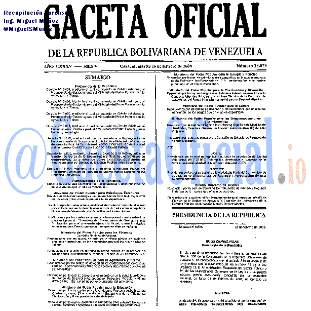 Gaceta Oficial 38878 del 26 Febrero 2008