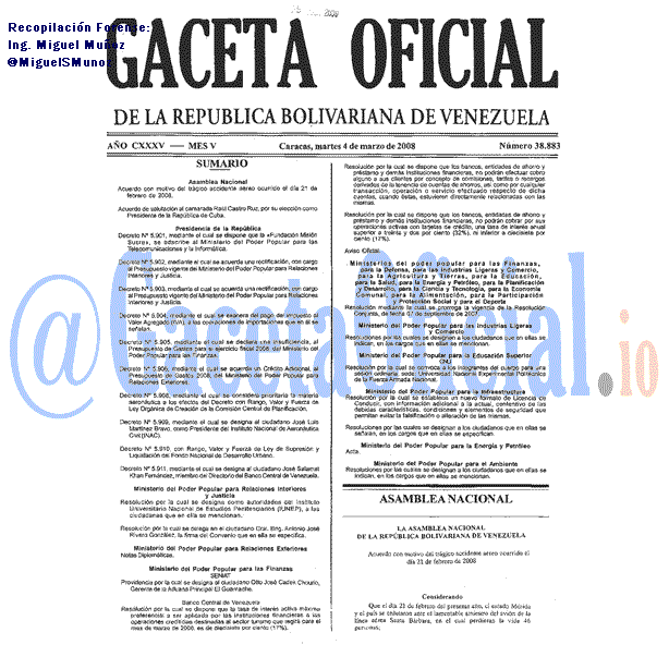Gaceta Oficial 38883 del 4 Marzo 2008