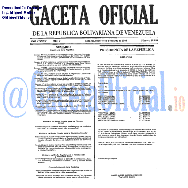 Gaceta Oficial 38884 del 5 Marzo 2008