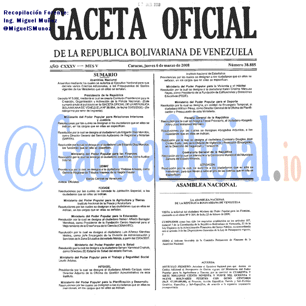 Gaceta Oficial 38885 del 6 Marzo 2008
