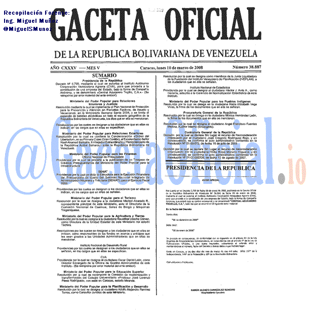 Gaceta Oficial 38887 del 10 Marzo 2008