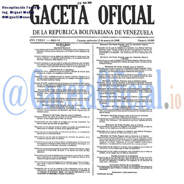 Gaceta Oficial 38889 del 12 Marzo 2008