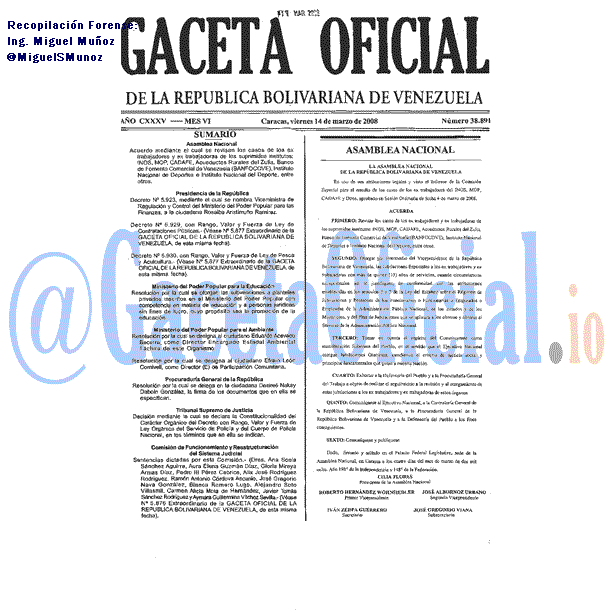 Gaceta Oficial 38891 del 14 Marzo 2008