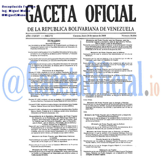 Gaceta Oficial 38894 del 24 Marzo 2008