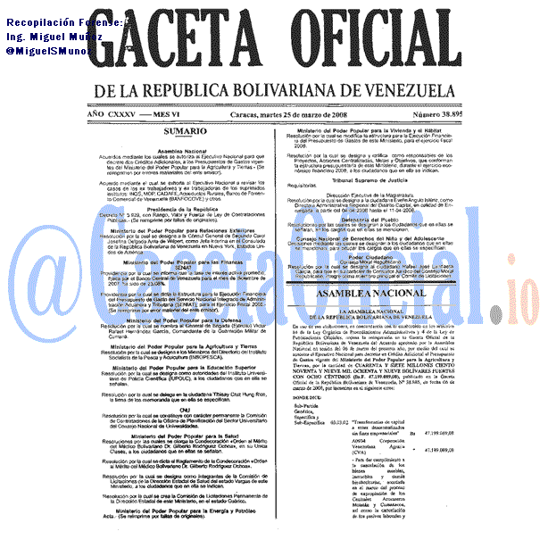 Gaceta Oficial 38895 del 25 Marzo 2008