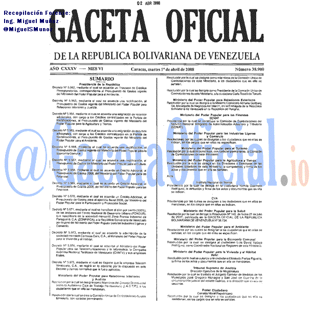 Gaceta Oficial 38900 del 1 Abril 2008