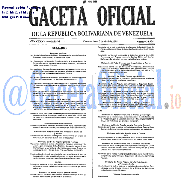 Gaceta Oficial 38904 del 7 Abril 2008