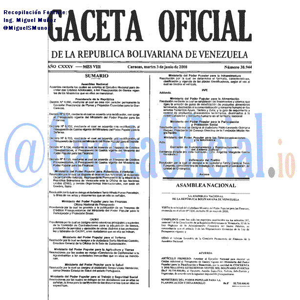 Gaceta Oficial 38944 del 3 Junio 2008