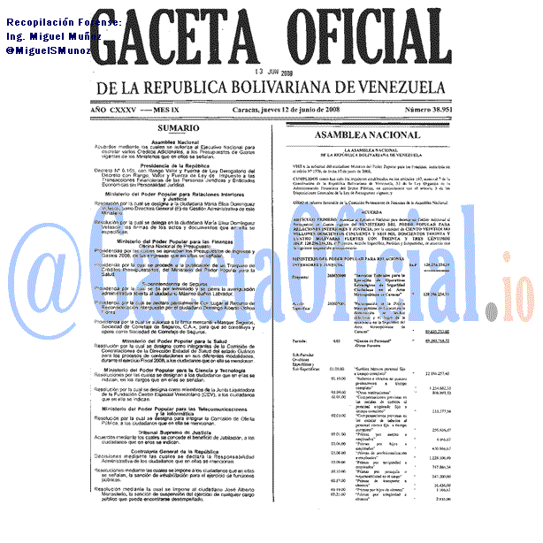 Gaceta Oficial 38951 del 12 Junio 2008