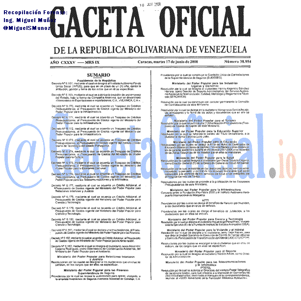 Gaceta Oficial 38954 del 17 Junio 2008
